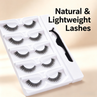 5 paires de faux cils synthétiques réutilisables auto-adhésifs, sans colle, sans cruauté, faits à la main, naturels, fins et légers
