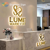 Enseigne lumineuse LED personnalisée avec logo 3D pour entreprise, enseigne lumineuse LED rétroéclairée en métal doré et acrylique, enseigne lumineuse LED illuminée