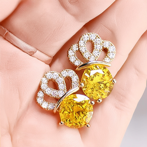 Orecchini a lobo E1968 con diamante giallo, in oro massiccio 18K, a forma di fiore, con citrino incastonato a griffe, gioielli di lusso da donna per matrimonio - Product Image 1