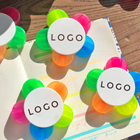 Stylo surligneur de tournesol en forme de pétale à cinq couleurs marqueur coloré avec impression de logo personnalisé stylo promotionnel en gros