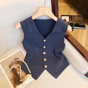 Vente en gros Gilet pour femmes à col en V Gilet tricoté Haut sans manches décontracté pour femmes - Product Image 5