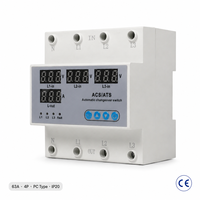Commutateur de transfert automatique (ATS) triphasé 63A sur rail DIN 4P type PC avec surveillance du courant et protection contre les surtensions et les sous-tensions