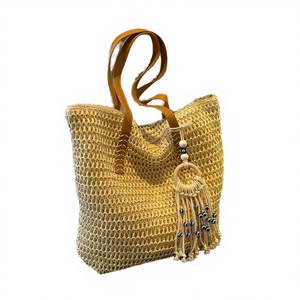 Sac à bandoulière en paille à trois rayures pour femme, grande capacité, sac seau, sac à main portable pour voyage et plage, Tanjing - Product Image 4