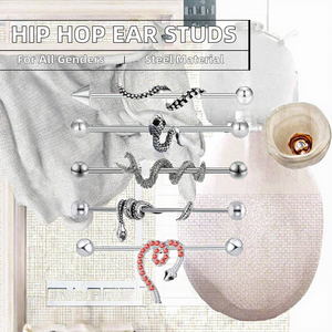 लोकप्रिय लंबे नासेटिन स्टड नल बैरबेल इयररिंग्स औद्योगिक स्टेनलेस स्टील हिप हॉप कान पुल शादियों के लिए भेदी गहने - Product Image 3