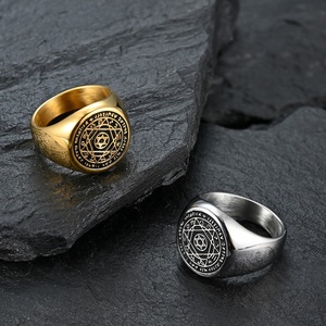 메실라이프 18K 금도금 스테인리스 스틸 남성 인장 반지 수호천사 반지 패션 별자리 반지 - Product Image 6