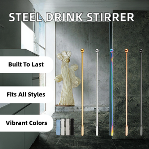 Cuillères de bar de luxe en acier inoxydable, agitateurs de cocktail écologiques avec petites palettes rectangulaires pour usage en restaurant - Product Image 2