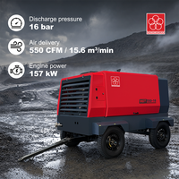 Compresseur d'air diesel portable 550 CFM 157KW 16 bars avec moteur Cummins, compresseur à vis remorquable sur quatre roues pour le sablage et le forage