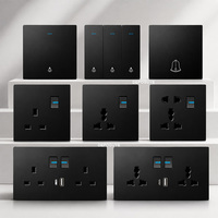 Interrupteur mural industriel en plastique PC noir 1/2/3/4 postes 1/2 voies, norme britannique 13A IP20, avec indicateur LED
