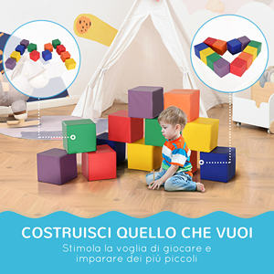 HOMCOM Juego de 12 Cubos de Material EPE Suave Sin Ftalatos, Juego Educativo para Niños de 12 a 36 Meses, 20x20x20cm, Multicolor - Product Image 5