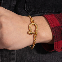 Chunky Bold Punk Bijoux Fer À Cheval Manille En Acier Inoxydable Bracelet Mousqueton Deux Tons Charmes Carré Perle Boîte Chaîne Bracelet