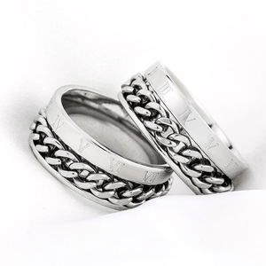 Anillo de cadena con números romanos de acero y titanio yunnique, joyería unisex para parejas, estilo XYR0054 - Product Image 1