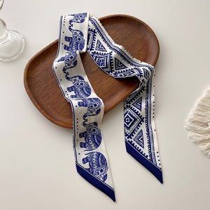 Korean Style Light Luxury Ribbon Headscarf Printed <strong>Thin</strong> Long Narrow <strong>Scarf</strong> for <strong>Women</strong> Twill Small Neck Accessory for Summer - Product Image 1