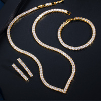 Ensemble de bijoux de luxe pour femmes, collier, boucles d'oreilles et bracelet en zircon cubique de qualité supérieure, coupe princesse classique, 3 pièces, pour les fêtes