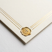 Cartes de remerciement personnalisées en papier couché blanc minimaliste avec double bordure dorée, sceau de cire, cartes de vœux d'entreprise de luxe imprimées en gros