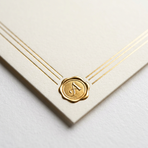 Cartes de remerciement personnalisées en papier couché blanc minimaliste avec double bordure dorée, sceau de cire, cartes de vœux d'entreprise de luxe imprimées en gros - Product Image 2