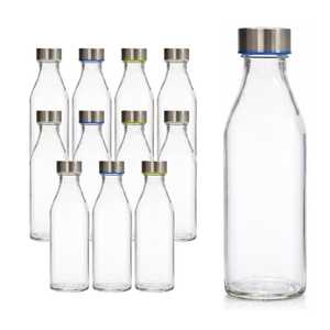 Bouteilles en verre transparent 1 litre avec bouchon à vis, joint hermétique, design élégant, bouteilles de stockage - Product Image 1