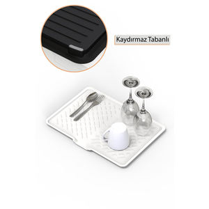 ชั้นวางจานกันลื่นสำหรับห้องครัว ชั้นวางพลาสติกทรงสี่เหลี่ยมขนาดใหญ่สำหรับเก็บชามและอุปกรณ์ครัว - Product Image 1