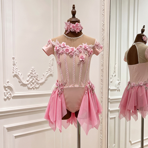 Vestido Lírico Rosa, Traje de Danza Lírica Fluido con Manga Corta, para Actuaciones de Ballet Contemporáneo, Niños - Product Image 3