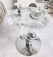 Table d'appoint moderne luxueuse en marbre avec base ronde en acier inoxydable, facile à nettoyer, pour salon, chambre à coucher, table de console pour canapé