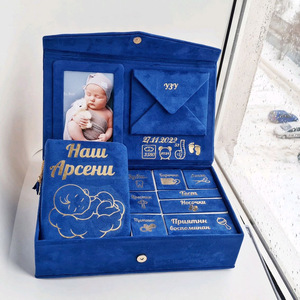 Scatola per album di foto di matrimonio scritta per trasferimento di calore in oro copertura per <span class=keywords><strong>scarpe</strong></span> scatola di ricordi di gioielli per bambini in velluto scatola ricordo - Product Image 5