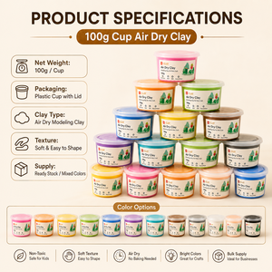 ดินปั้นแห้งเร็ว 100 กรัม แบบถ้วย ไม่เป็นพิษ สีสันสดใส ไม่ต้องอบ มีสินค้าพร้อมส่ง สีผสม รับผลิตตามสั่ง (OEM) พร้อมติดฉลาก ชุดงานฝีมือ ขายส่ง - Product Image 2