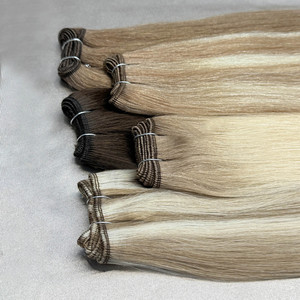 Wholesale 100%Raw Virgin Cuticle Aligned Hair Double Drawn Thick Ends Machine Double Weft Balayage Highlight Color Straight Hair - Product Image 5