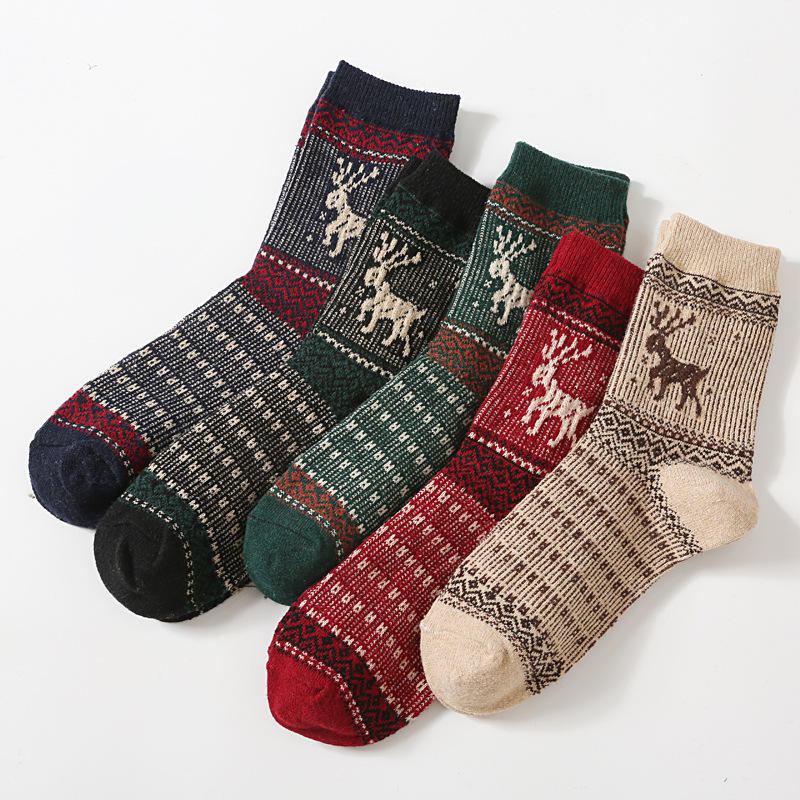 Wholesale Custom Winter Thick Socks Warm Cross Rabbit Vintage Day National Style Socks