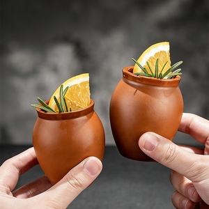 Verres à shot en céramique d'argile mexicaine personnalisés avec logo, pour mariage, verres à cocktail fantaisie marron - Product Image 2