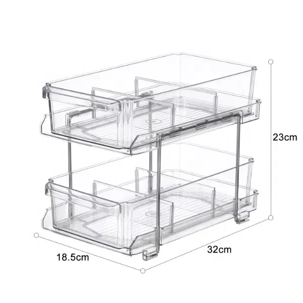2-stufiger Clear Organizer mit Trennwänden, heraus ziehbarer Mehrzweck-Aufbewahrung behälter, transparente Aufbewahrung sbox