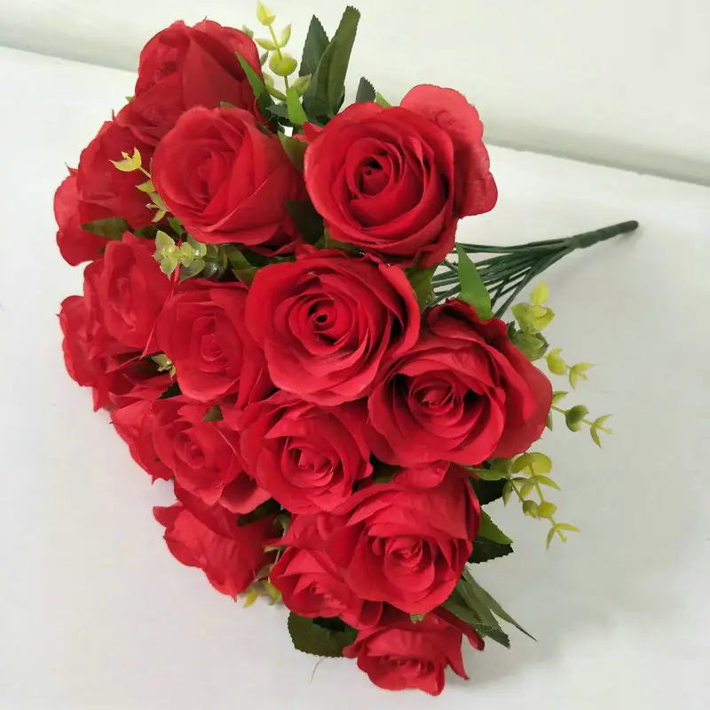 C016 수제 인공 실크 장미 신부 꽃다발 가짜 장미 18 머리 로맨틱 장미 꽃 홈 웨딩 장식 선물 상자