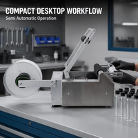 Machine d'étiquetage semi-automatique pour bouteilles rondes en verre, plastique, flacons, ampoules et boîtes de conserve