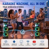 CSN-K6610 Haut-parleur karaoké intelligent à écran tactile de 14,1 pouces avec WiFi, YouTube, Bluetooth, haut-parleur de fête TWS, lumières LED RVB