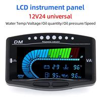 Panel instrumen LCD Universal 5 dalam 1 12V24V, pengukur suhu air + tegangan + tingkat bahan bakar + Tekanan Minyak + Tachometer LED Digital