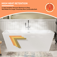 Baignoire rectangulaire autoportante au design moderne en acrylique blanc avec trop-plein de vidange US Stock