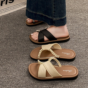 Sandales plates à bride cheville pour femme, style été, polyvalentes, avec talon asymétrique, idéales pour la plage, les dunes et les activités de plein air - Product Image 3