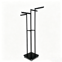 Porte-vêtements métallique à 4 bras droits réglables, noir, design moderne, sur pied, pour magasins