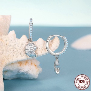 高品質エレガントバルクサマーフープイヤリングファッションジュエリーブルーパーティー女性エナメル925シルバーオパール巻き貝イヤリング - Product Image 4