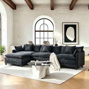 Sofá Moderno de Chenilla con Chaise Reversible, Asiento Profundo y Cómodo, 4 Plazas, Forma de L, Patas de Madera para Sala de Estar, Disponible en EE. UU. - Product Image 1