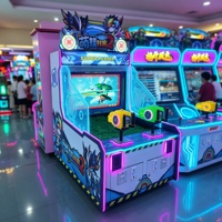 Machine d'arcade de tir à l'eau pour enfants, usage commercial en intérieur, avec éclairage LED néon et siège assorti pour centre commercial