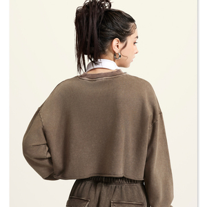 Sudadera Corta de Felpa Francesa Gruesa para Mujer, Teñida en Color Liso, Transpirable, 50% Algodón, 50% Poliéster, Estilo Casual - Product Image 4