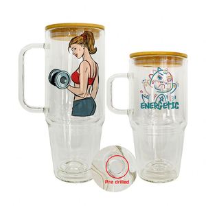 32oz 40oz Pre Drilled <b>Double</b> <b>Wall</b> Snow Globe Glitter Clear Glass <b>Mug</b> Cup Tumbler with Hole Stopper Plug Handle - Product Image 1