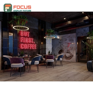 Refined Coffee Merchandise Display Rack Wood Slat Panel Brand Logo Header Storefront Coffee Display Rack - Product Image 5