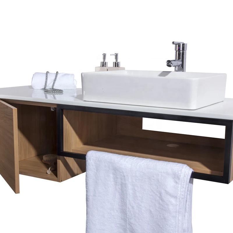 Nouveau 48 Pouces Mur Simple Vasque Vanité de Salle De Bain En Bois avec Porte-Serviettes