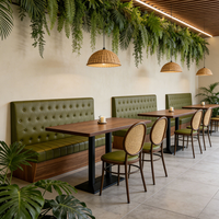 Ensemble de meubles vintage pour café, banquette en cuir capitonnée, chaise en rotin, table de restaurant avec plateau en bois pour bistro, café, snack-bar