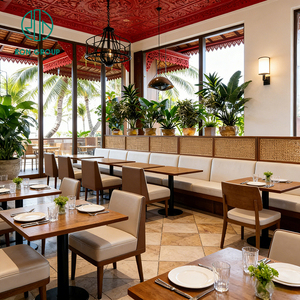 Juego de Mesa y Sillas de Ratán Blanco del Sudeste Asiático Moderno para Cafetería de Comida Rápida, Muebles de Asientos Tipo Sofá para <span class=keywords><strong>Restaurante</strong></span> - Product Image 3
