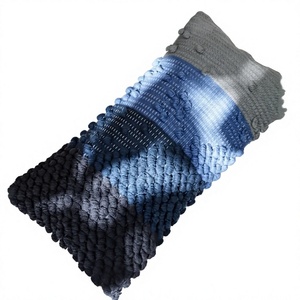 Knitted Cotton Throw Pillow Cover Rectangle Solid Color Minimalist Style Washable Decorative Lumbar Pillow Blue Gradient Design - Product Image 1
