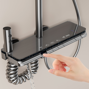 Ensemble <span class=keywords><strong>de</strong></span> douche à affichage numérique, touches <span class=keywords><strong>de</strong></span> piano, design moderne, aluminium poli, lumière ambiante LED, pluie douce <span class=keywords><strong>pour</strong></span> <span class=keywords><strong>robinet</strong></span> <span class=keywords><strong>de</strong></span> <span class=keywords><strong>salle</strong></span> <span class=keywords><strong>de</strong></span> <span class=keywords><strong>bain</strong></span> - Product Image 3