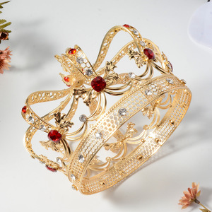Tiara de Cristal Barroco Redonda Completa al por Mayor, Corona de Rey de Lujo para Hombre, para Fiestas, Cumpleaños, <span class=keywords><strong>en</strong></span> Venta - Product Image 5