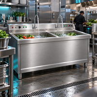 Évier en acier inoxydable à double robinet pour le lavage de vaisselle et de produits alimentaires, idéal pour les cuisines de restaurants, marque privée