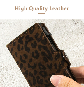 Leopard Print RFID Blocking <b>Card</b> <b>Holder</b> <b>Wallet</b> Slim Automatic <b>Card</b> Release Button Closure Credit <b>Card</b> Case - Product Image 3